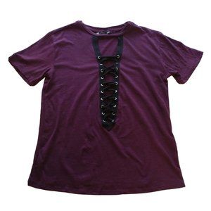 Iris Women's Small Purple Corded Front Short Sleeve Shirt